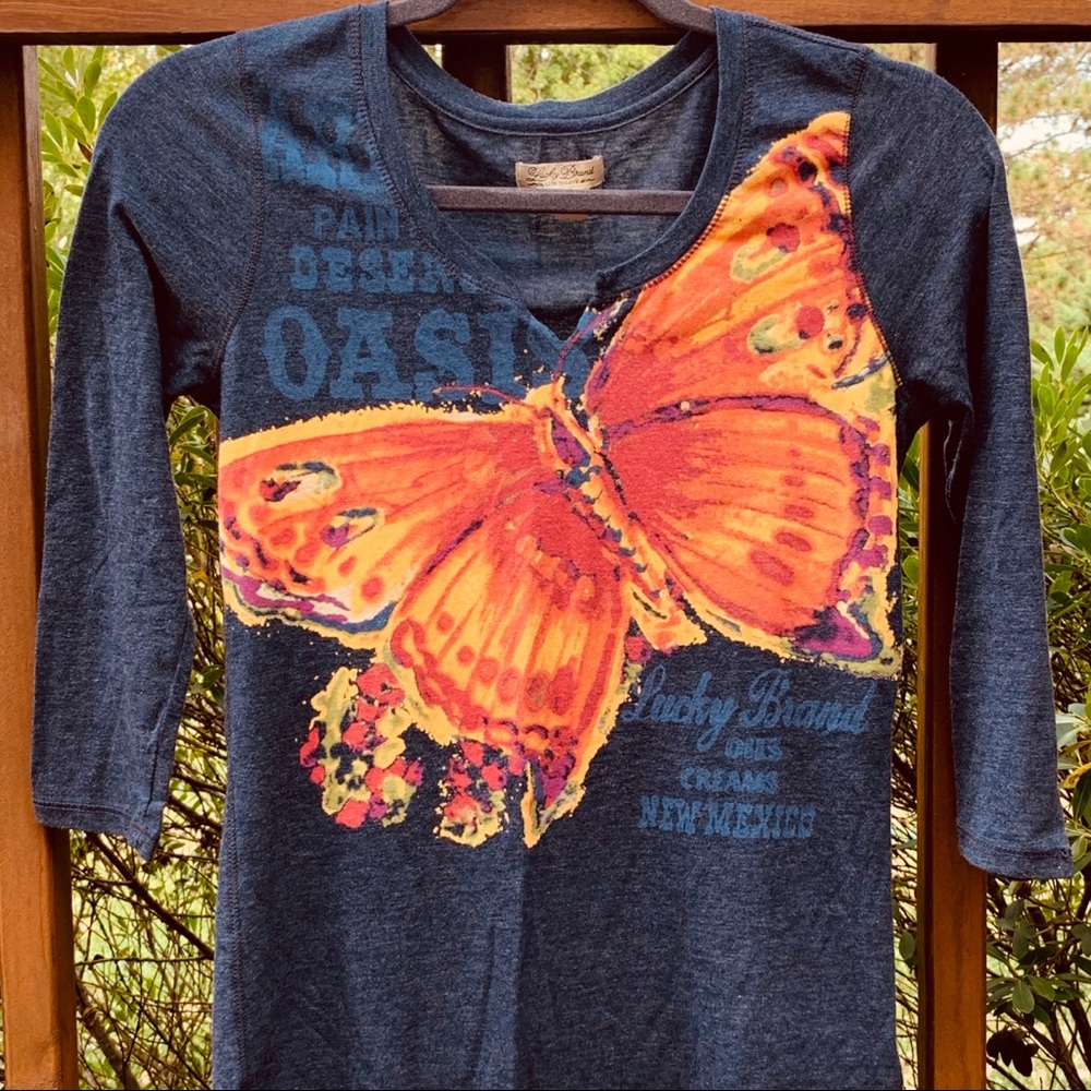 Lucky Brand Graphic Print Relaxed V- Neck Tee